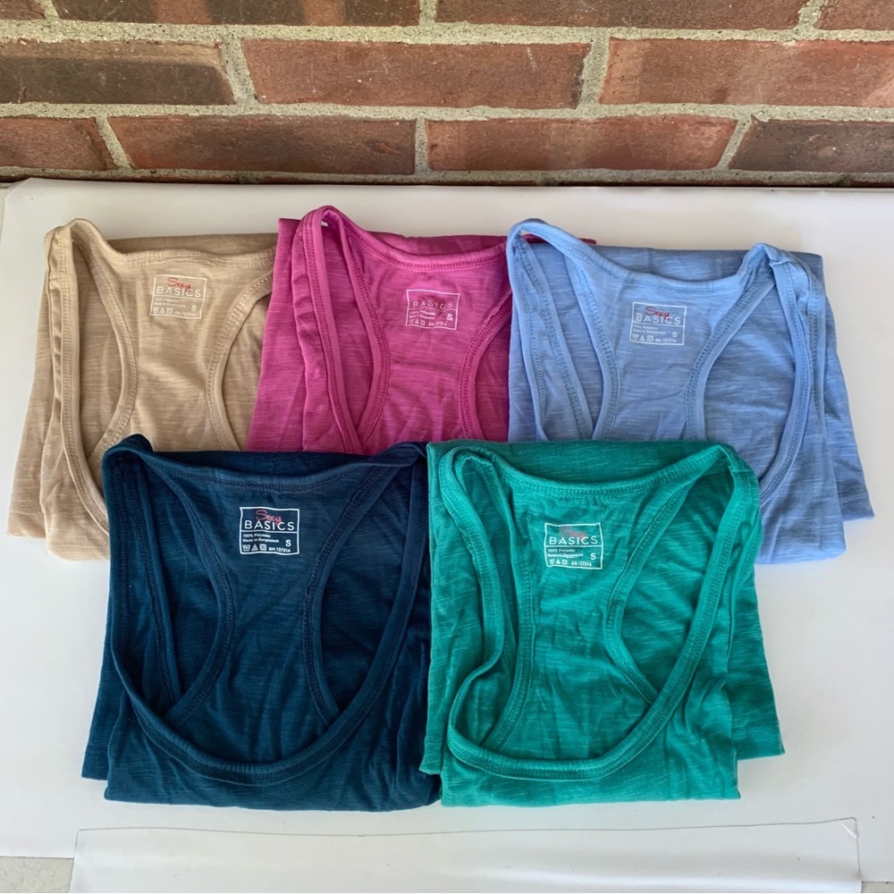 Sexy basics 5 Pack Everyday Flowy Burnout Racer Back T Shirt small NEW